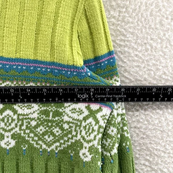 Y2K 2000s Faded Glory Green Fair Isle Icelandic Chenille Knit Sweater M Medium - Picture 4 of 7